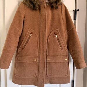 J. Crew Chateau Parka with Italian stadium cloth and with Faux Fur Hood